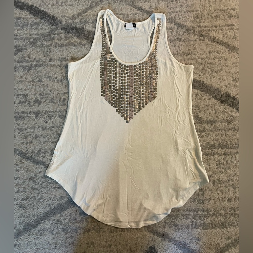 Venus White Tank w/ Decorative Neckline